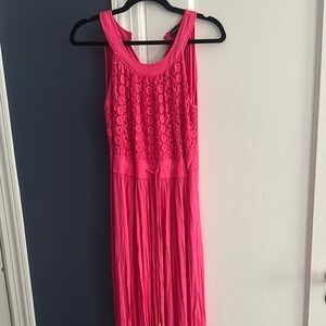 Dana Buchman size 10 maxi Vibrant Pink dress halter side slits nwot rayon flowy